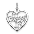 10K White Gold SWEET 16 In Heart Charm, 20 x 16 mm