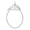 10K White Gold Double Hearts On Top Charm Holder, 35 x 26 mm