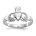 10k White Gold Polished Ladies Claddagh Ring, Size 6.5