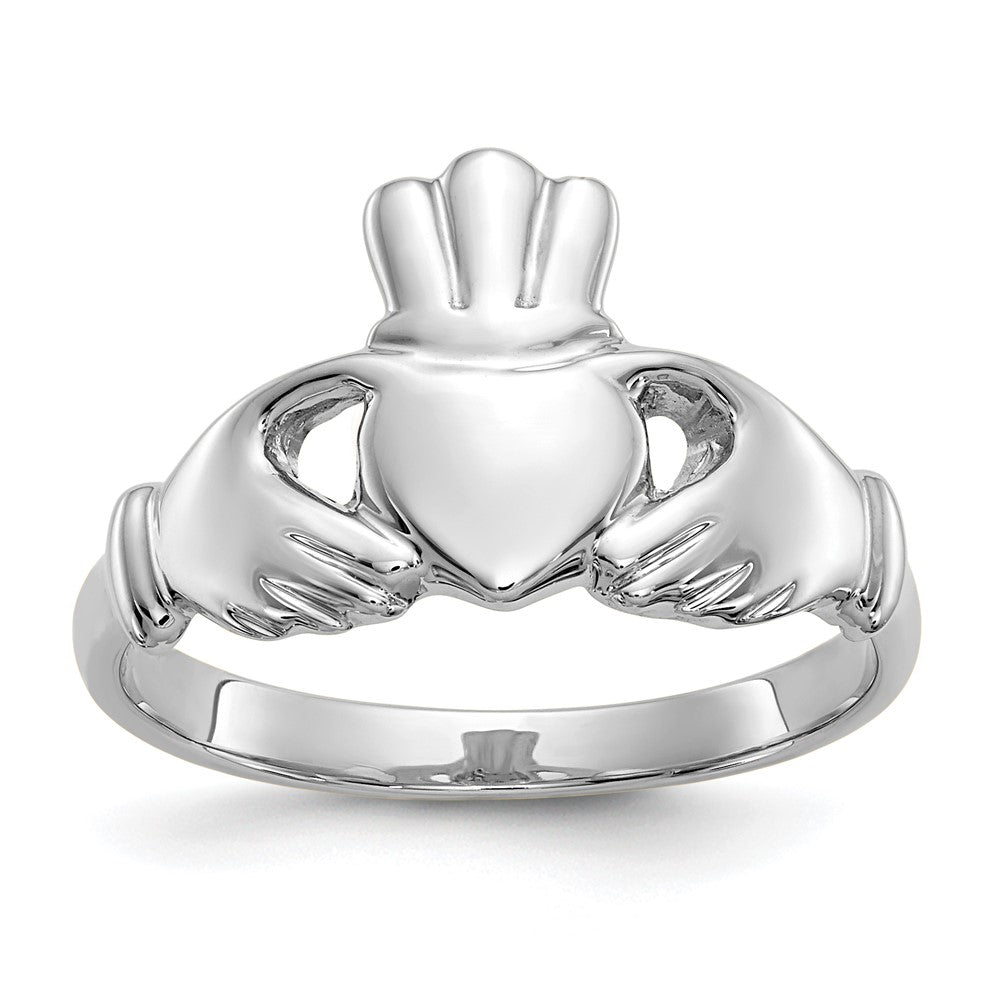 10k White Gold Polished Ladies Claddagh Ring, Size 7
