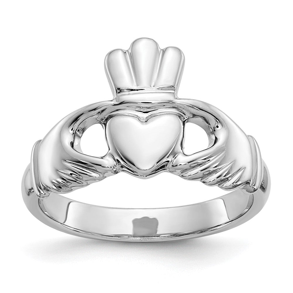 10k White Gold Polished Ladies Claddagh Ring, Size 8