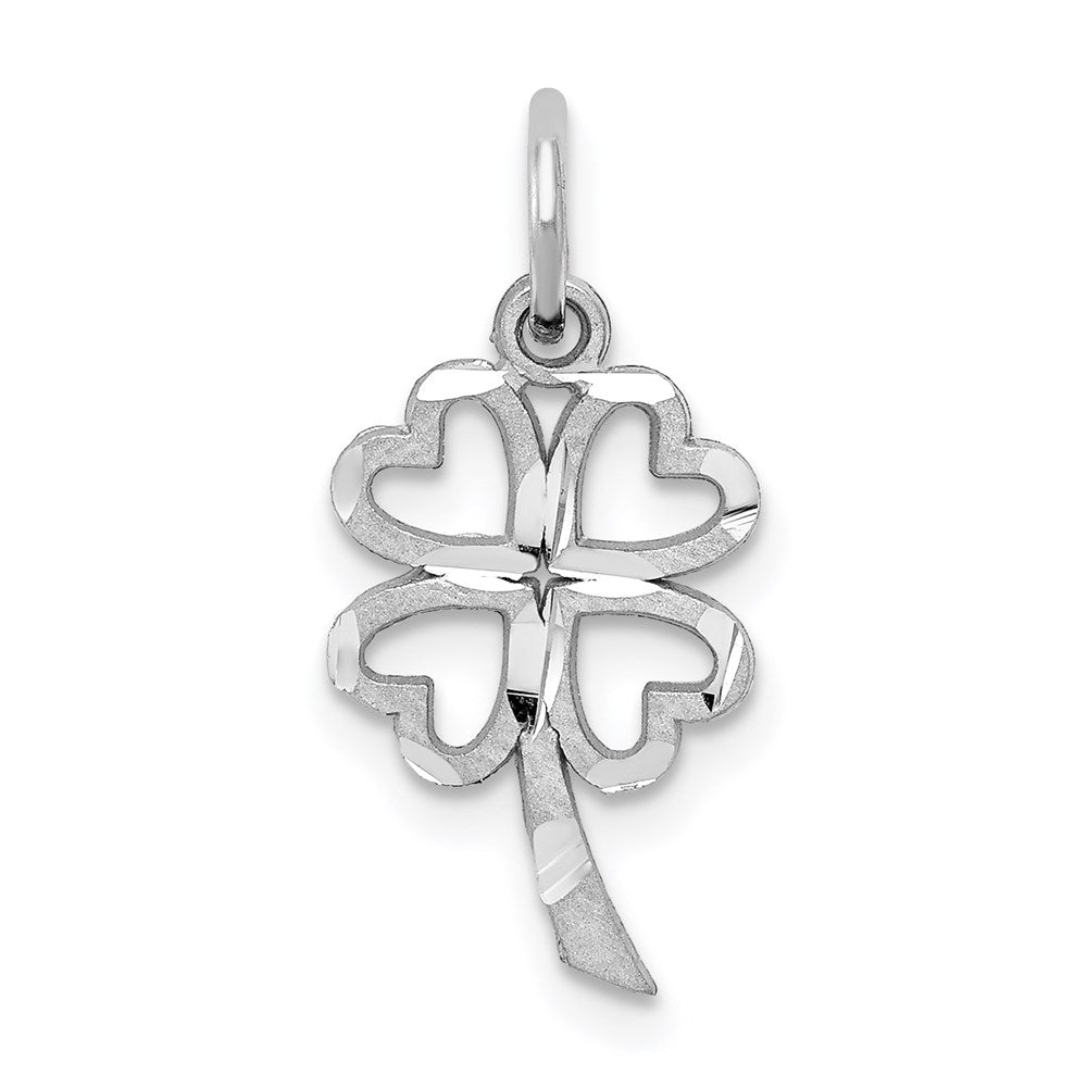 10k White Gold Solid 4-Leaf Clover Charm, 20 x 10 mm