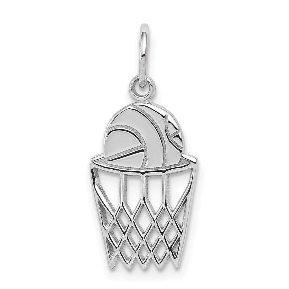 10K White Gold Basketball and Net Charm, 22 x 10 mm