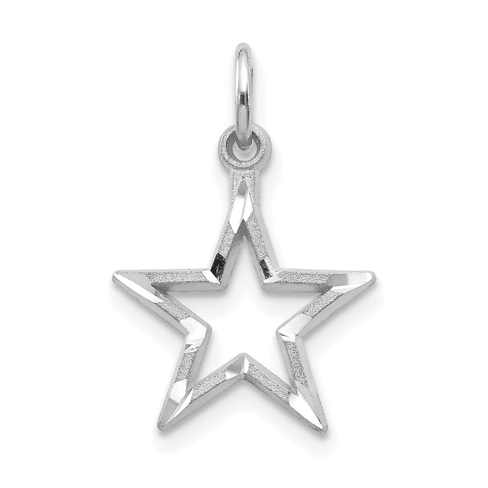 10k White Gold Diamond-cut Star Charm, 20 x 13 mm