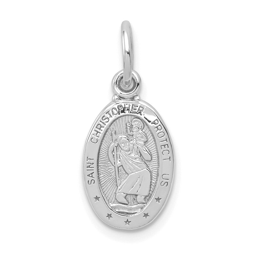 10K White Gold Small Oval St. Christopher Medal Pendant, 20 x 9 mm