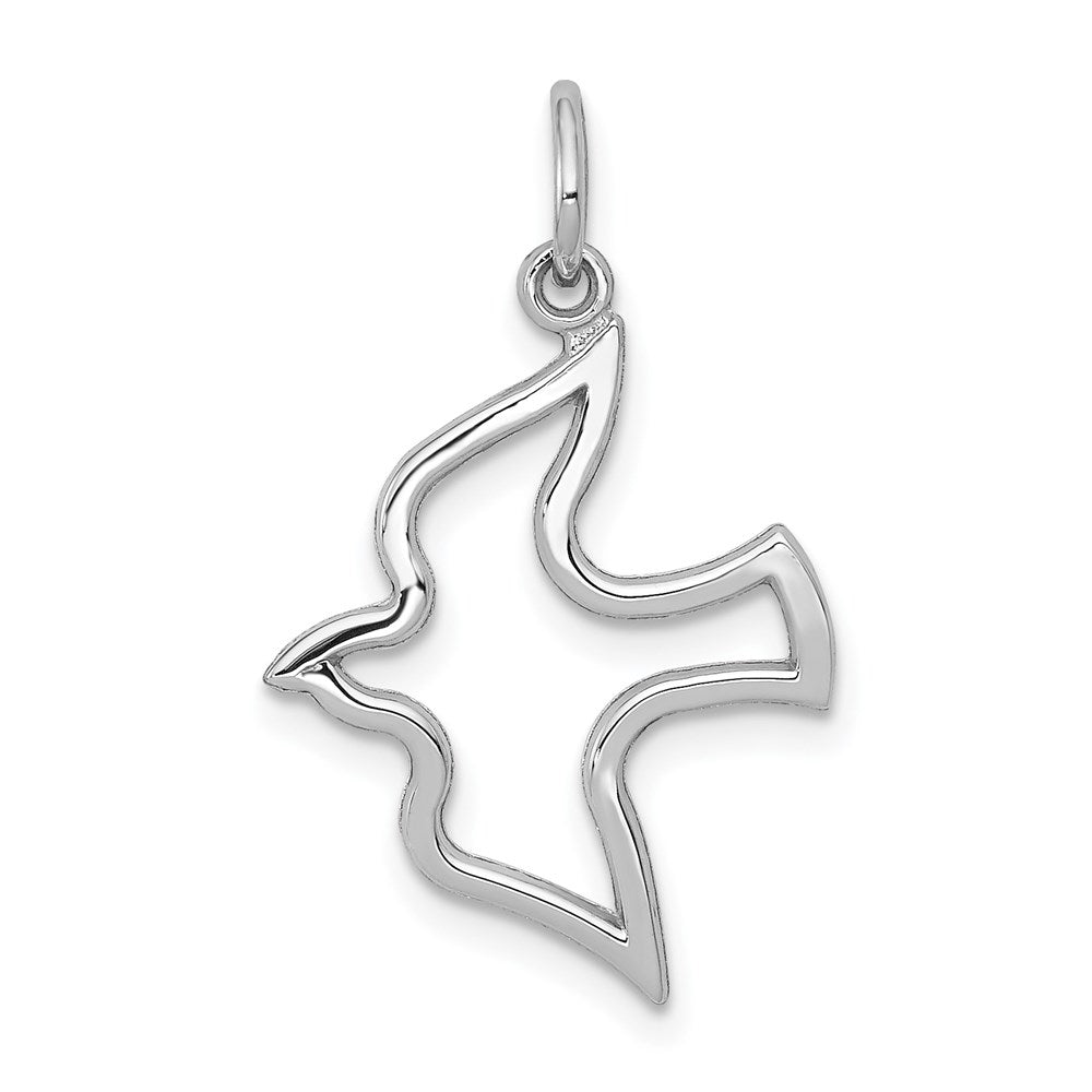 10K White Gold Polished Cut-out Dove Charm, 25 x 16 mm