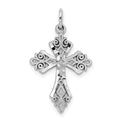 10K White Gold Diamond-Cut Fleur de Lis Cross Charm, 25 x 16 mm
