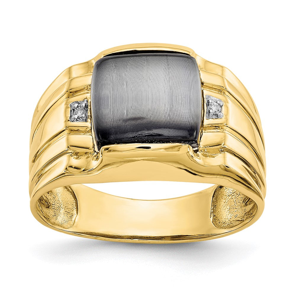 IB Goodman 10k Mens Gray Cats Eye and .01 carat Diamond Ring, 0.008 ct