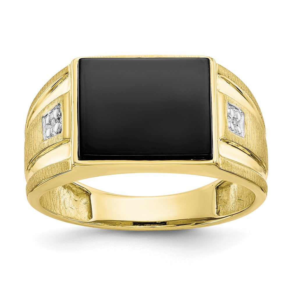 IB Goodman 10k Mens Diamond and 12x10mm Black Onyx Ring, 0.008 ct