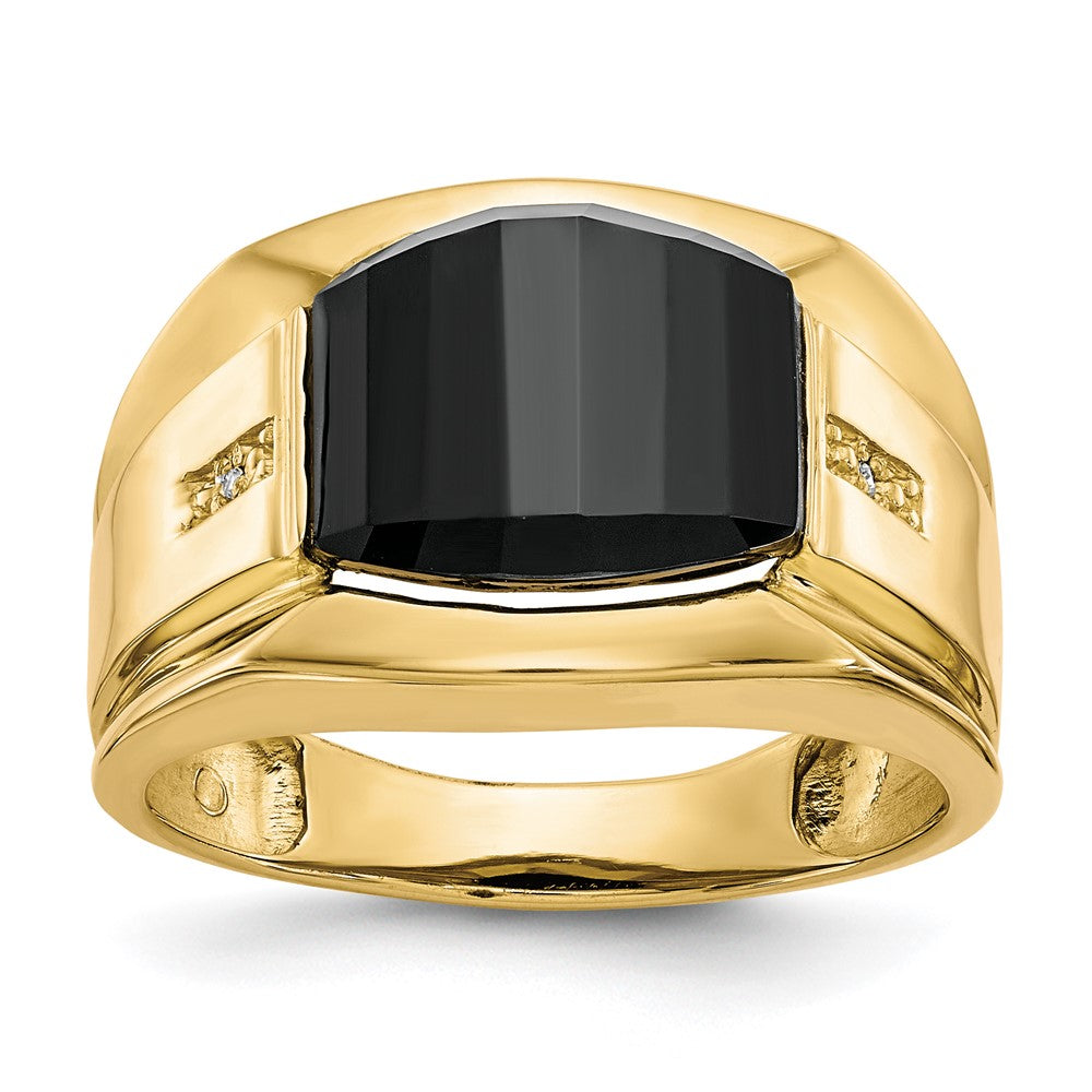IB Goodman 10k Mens Diamond and 11.75x10 Barrel Black Onyx Ring, 0.008 ct