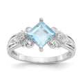 10k White Gold 6mm Princess Aquamarine and Diamond Ring, 1.016 ct