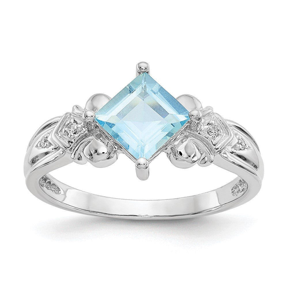 10k White Gold 6mm Princess Aquamarine and Diamond Ring, 1.016 ct