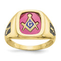 IB Goodman 10k Mens Polished and Textured with Black Enamel and Lab Created Ruby Masonic Ring