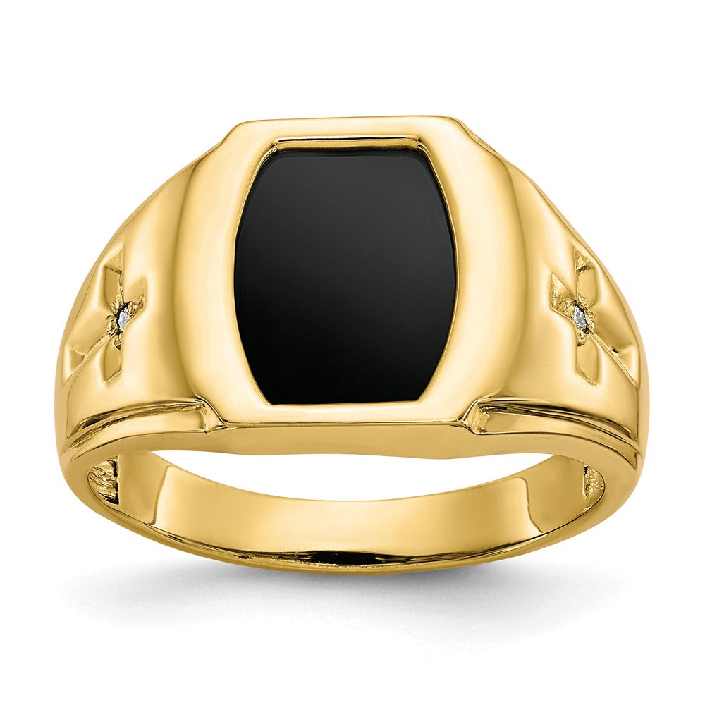 IB Goodman 10k Onyx and .01 carat Diamond Mens Cross Shank Ring, 0.016 ct