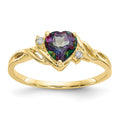 10k 6mm Heart Mystic Fire Topaz and .01 carat Diamond Ring, 1.02 ct