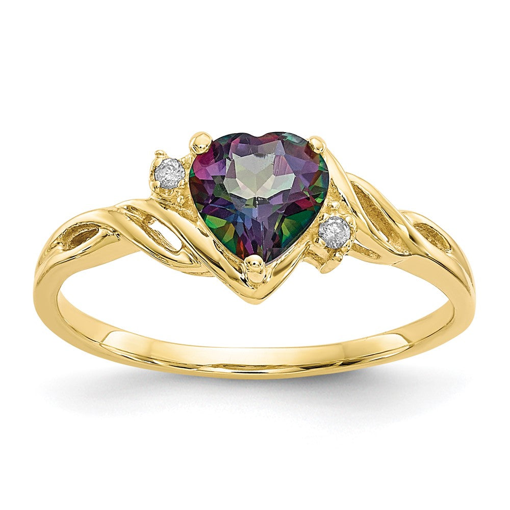 10k 6mm Heart Mystic Fire Topaz and .01 carat Diamond Ring, 1.02 ct