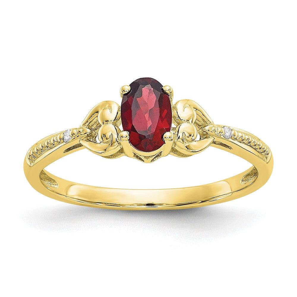 10k 6x4mm Oval January/ Garnet and Diamond Size 7 Ring, 0.56 ct