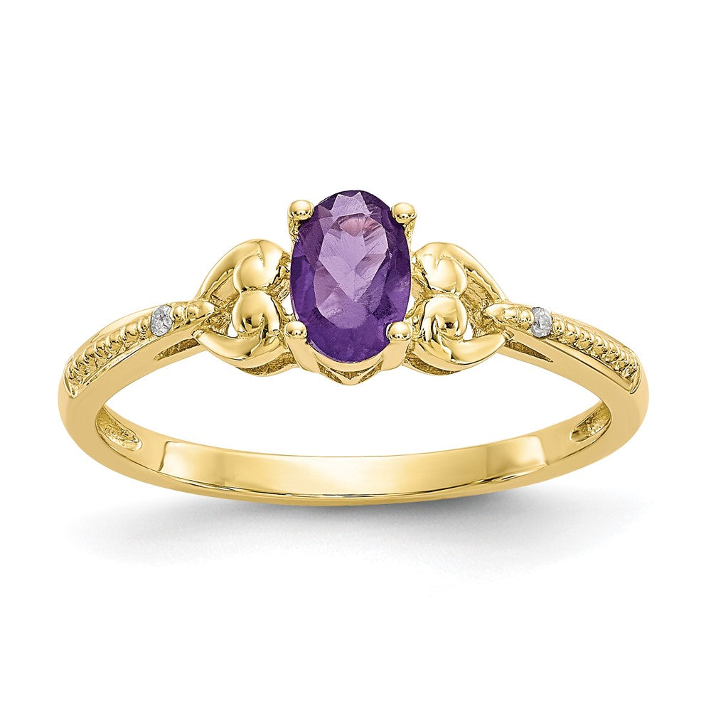 10k 6x4mm Oval February/ Amethyst and Diamond Size 7 Ring, 0.56 ct