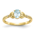 10k 6x4mm Oval March/ Aquamarine and Diamond Size 7 Ring, 0.56 ct