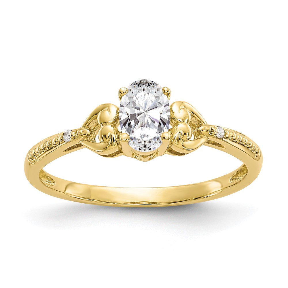 10k 6x4mm Oval April/ White Topaz and Diamond Size 7 Ring, 0.56 ct