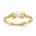 10K 4.5mm Round June/ Freshwater Cultured Pearl and Diamond Size 7 Ring, 0.011 ct