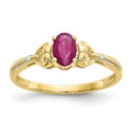 10k 6x4mm Oval July/ Ruby and Diamond Size 7 Ring, 0.56 ct