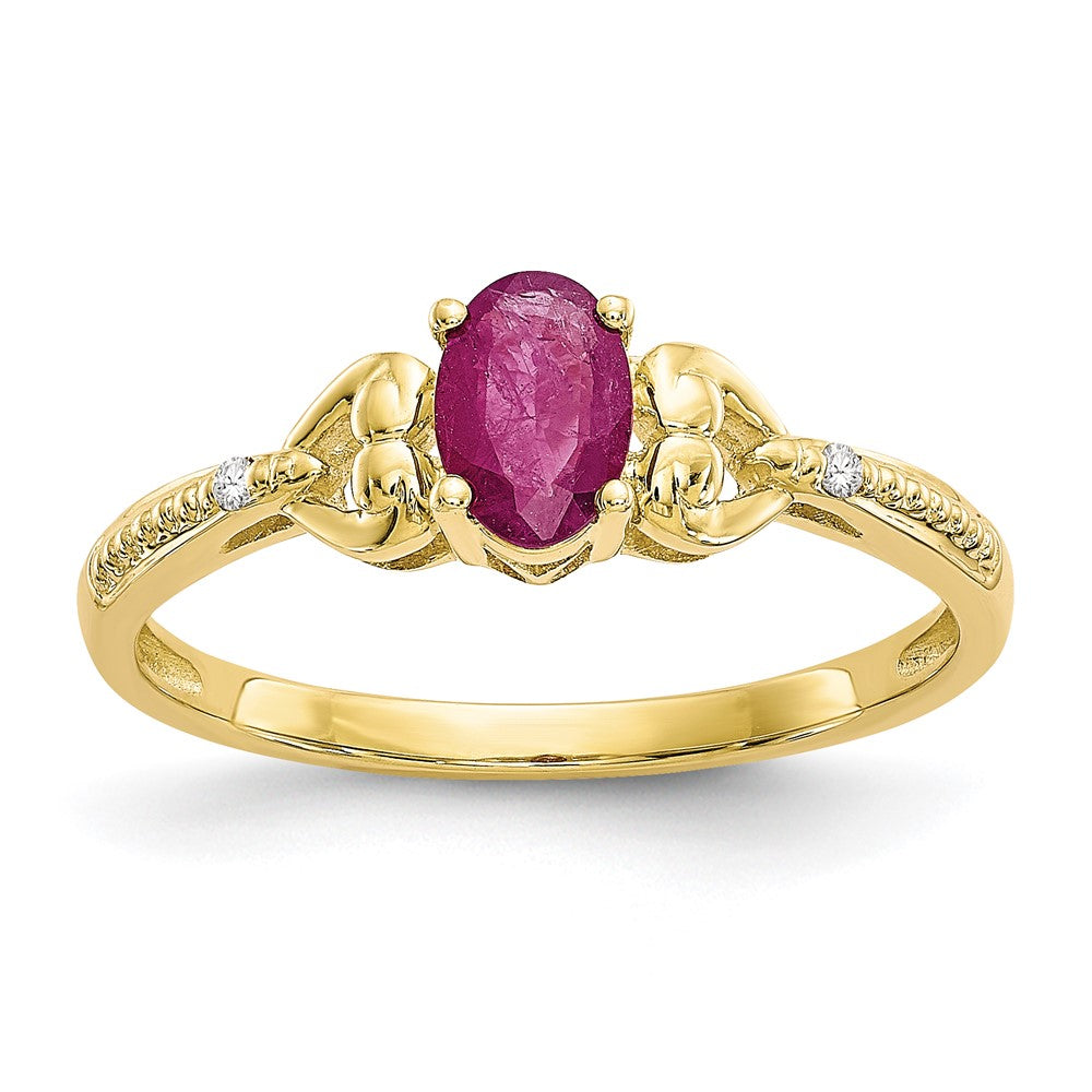 10k 6x4mm Oval July/ Ruby and Diamond Size 7 Ring, 0.56 ct