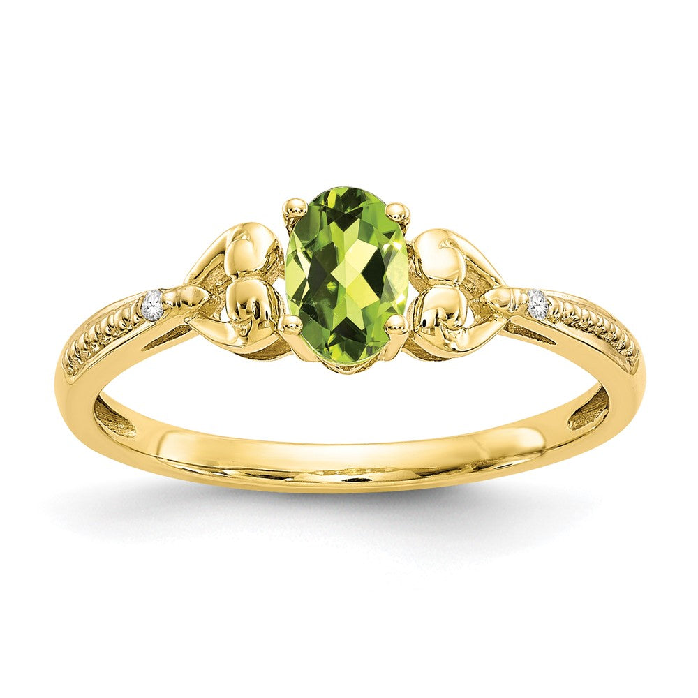 10k 6x4mm Oval August/ Peridot and Diamond Size 7 Ring, 0.56 ct