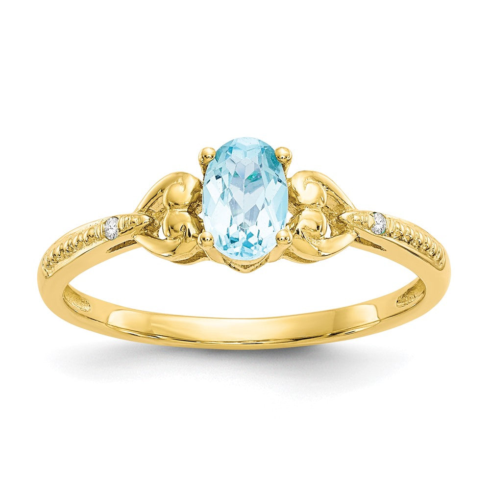 10k 6x4mm Oval December/ Light Swiss Blue Topaz and Diamond Size 7 Ring, 0.56 ct