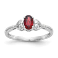 10k White Gold 6x4mm Oval January/ Garnet and Diamond Size 7 Ring, 0.56 ct