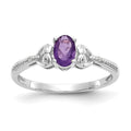 10k White Gold 6x4mm Oval February/ Amethyst and Diamond Size 7 Ring, 0.56 ct