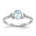 10k White Gold 6x4mm Oval March/ Aquamarine and Diamond Size 7 Ring, 0.56 ct