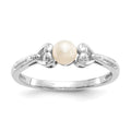 10k White Gold 4.5mm Round June/ Freshwater Cultured Pearl and Diamond Size 7 Ring, 0.011 ct