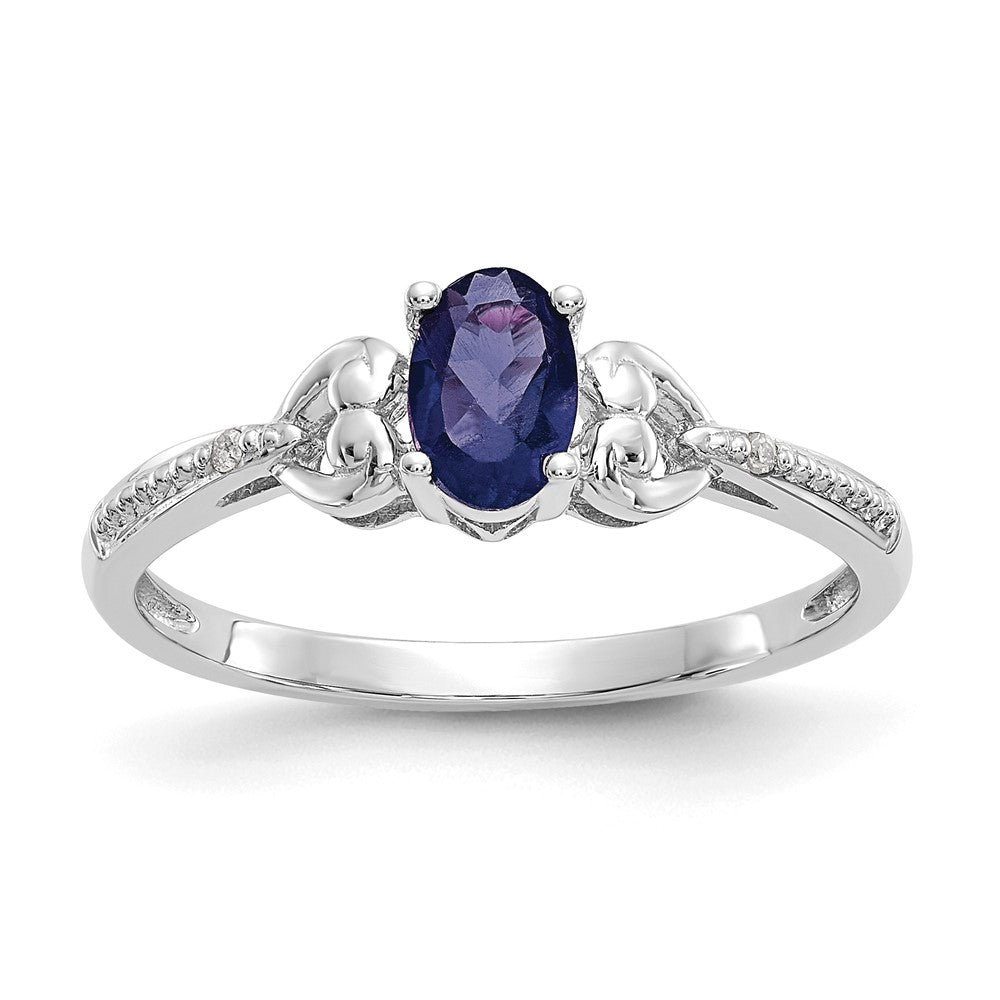 10k White Gold 6x4mm Oval September/ Sapphire and Diamond Size 7 Ring, 0.56 ct