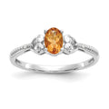 10k White Gold 6x4mm Oval November/ Citrine and Diamond Size 7 Ring, 0.56 ct