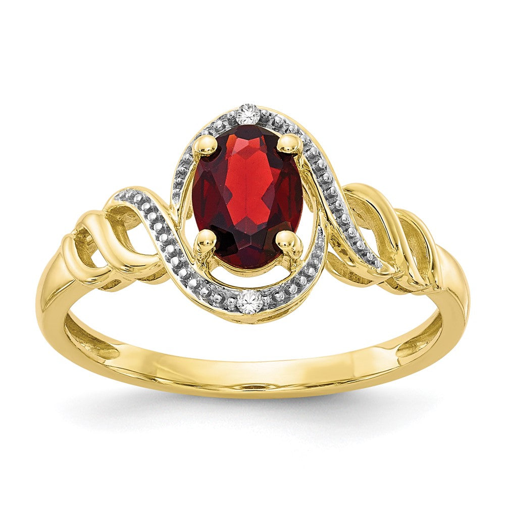 10k 7x5mm Oval January/ Garnet and Diamond Size 7 Ring, 0.946 ct