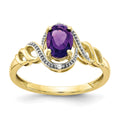 10k 7x5mm Oval February/ Amethyst and Diamond Size 7 Ring, 0.946 ct