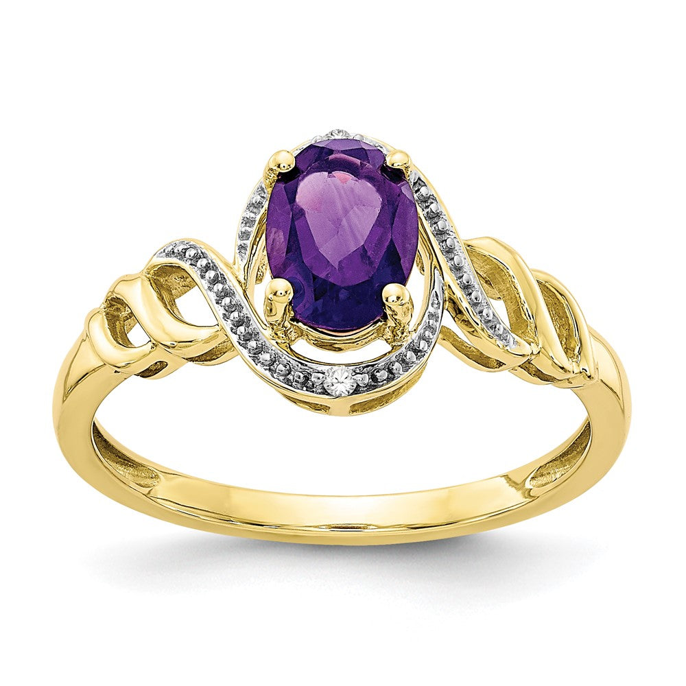 10k 7x5mm Oval February/ Amethyst and Diamond Size 7 Ring, 0.946 ct