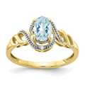 10k 7x5mm Oval March/ Aquamarine and Diamond Size 7 Ring, 0.946 ct