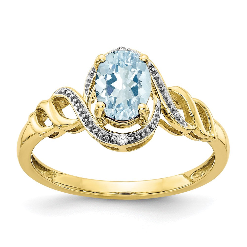 10k 7x5mm Oval March/ Aquamarine and Diamond Size 7 Ring, 0.946 ct