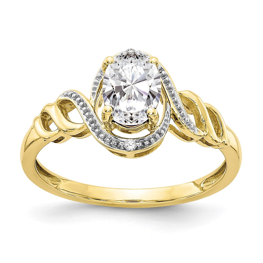 10k 7x5mm Oval April/ White Topaz and Diamond Size 7 Ring, 0.946 ct