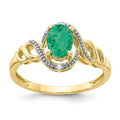 10k 7x5mm Oval May/ Emerald and Diamond Size 7 Ring, 0.946 ct