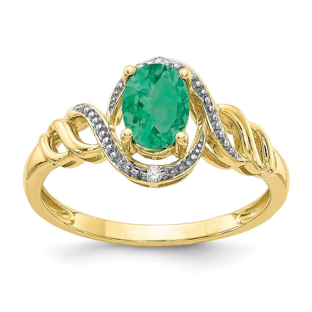 10k 7x5mm Oval May/ Emerald and Diamond Size 7 Ring, 0.946 ct