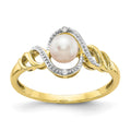10K 5.5mm June/ Freshwater Cultured Pearl and Diamond Size 7 Ring, 0.51 ct