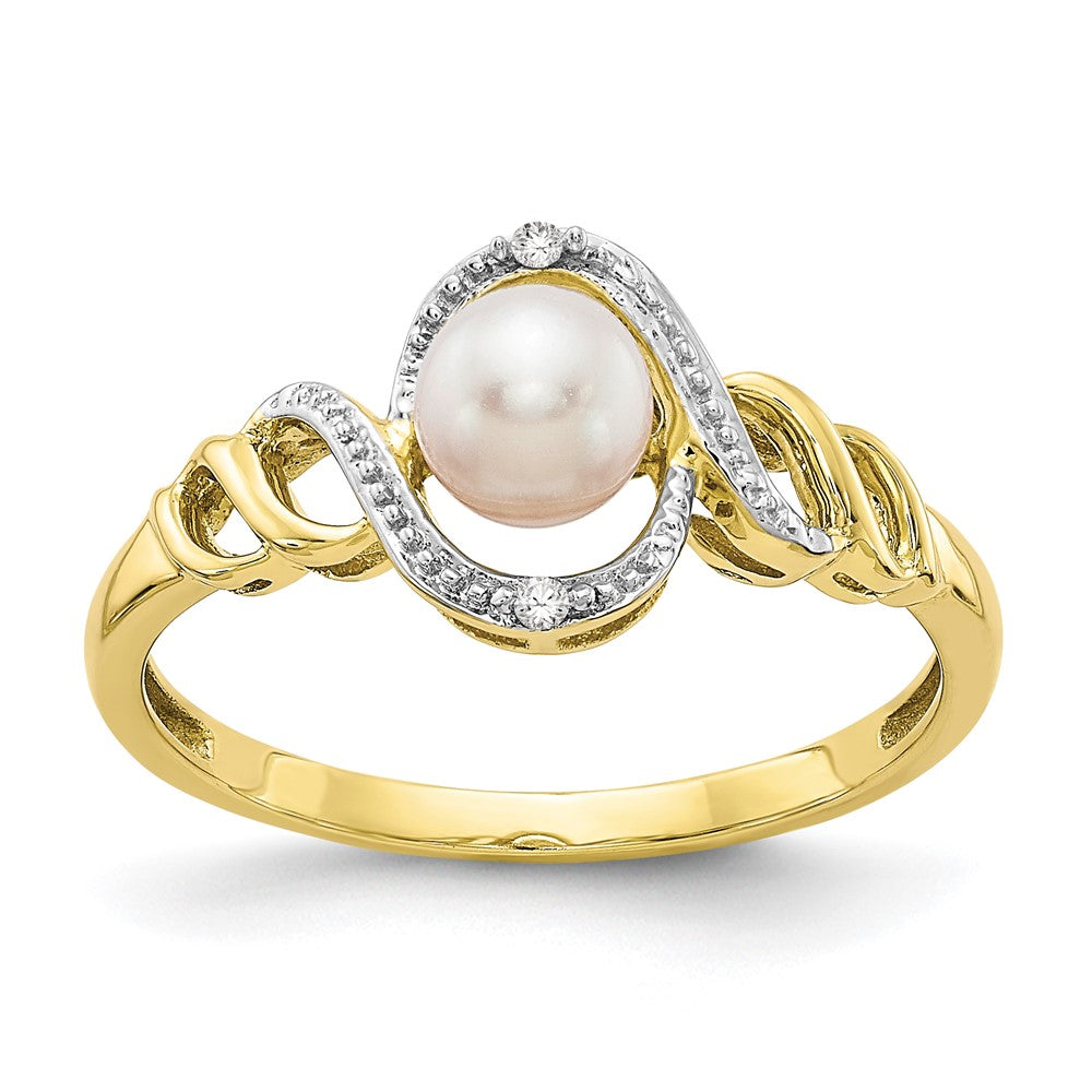 10K 5.5mm June/ Freshwater Cultured Pearl and Diamond Size 7 Ring, 0.51 ct