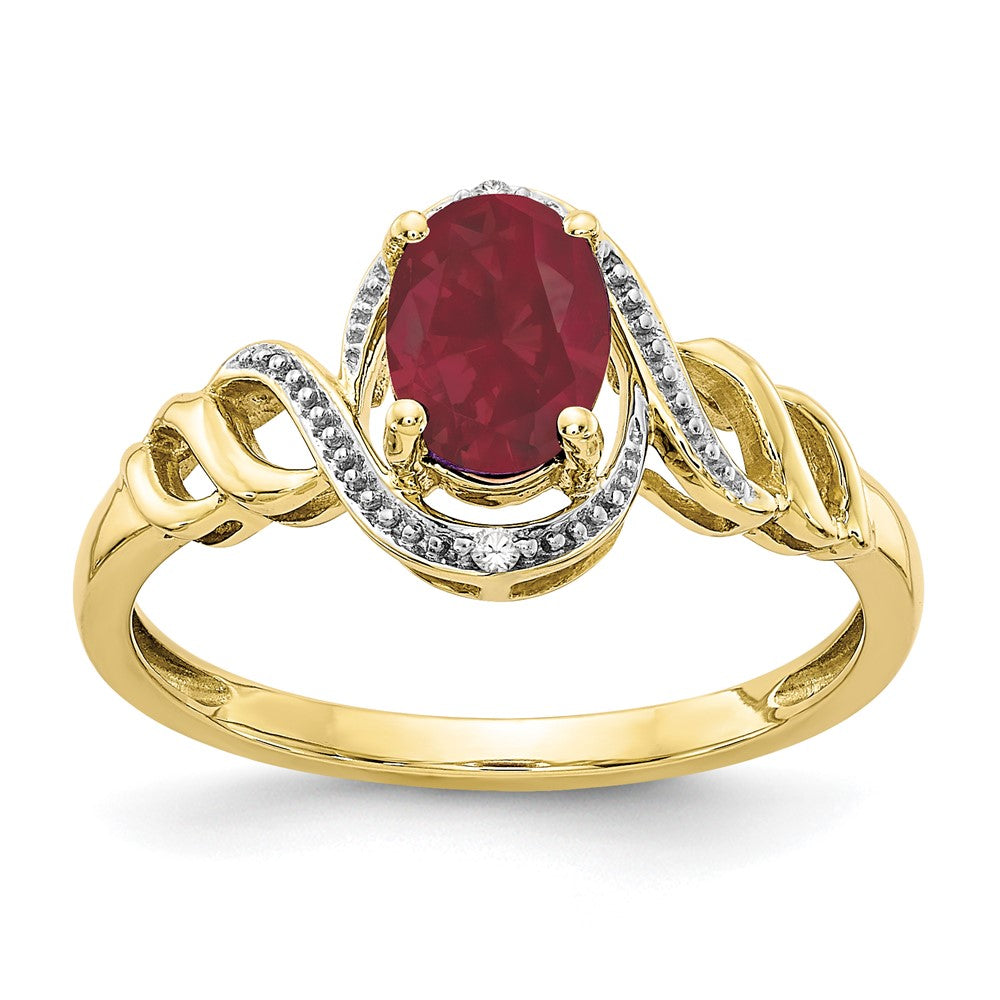 10k 7x5mm Oval July/ Ruby and Diamond Size 7 Ring, 0.946 ct