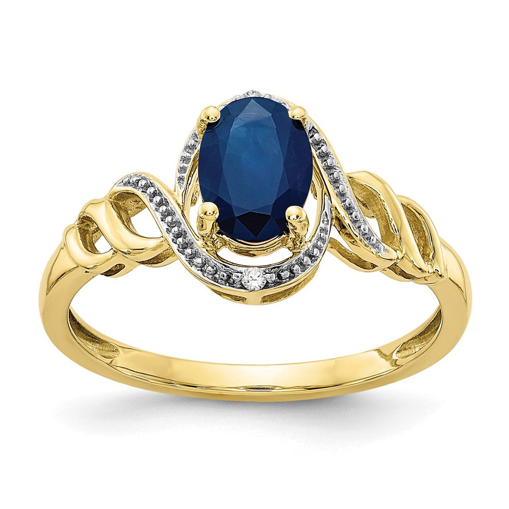 10k 7x5mm Oval September/ Sapphire and Diamond Size 7 Ring, 0.946 ct