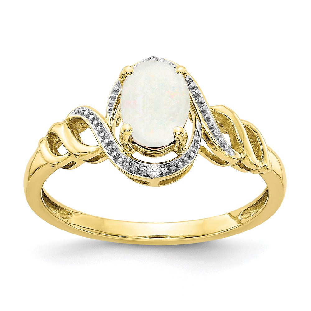 10k 7x5mm Oval October/ Opal and Diamond Size 7 Ring, 0.946 ct