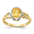 10k 7x5mm Oval November/ Citrine and Diamond Size 7 Ring, 0.946 ct