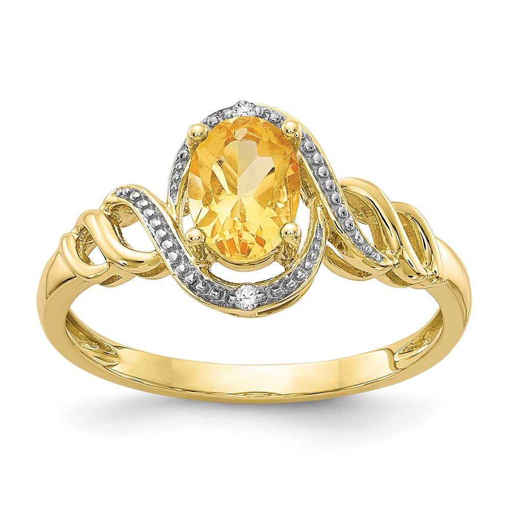 10k 7x5mm Oval November/ Citrine and Diamond Size 7 Ring, 0.946 ct